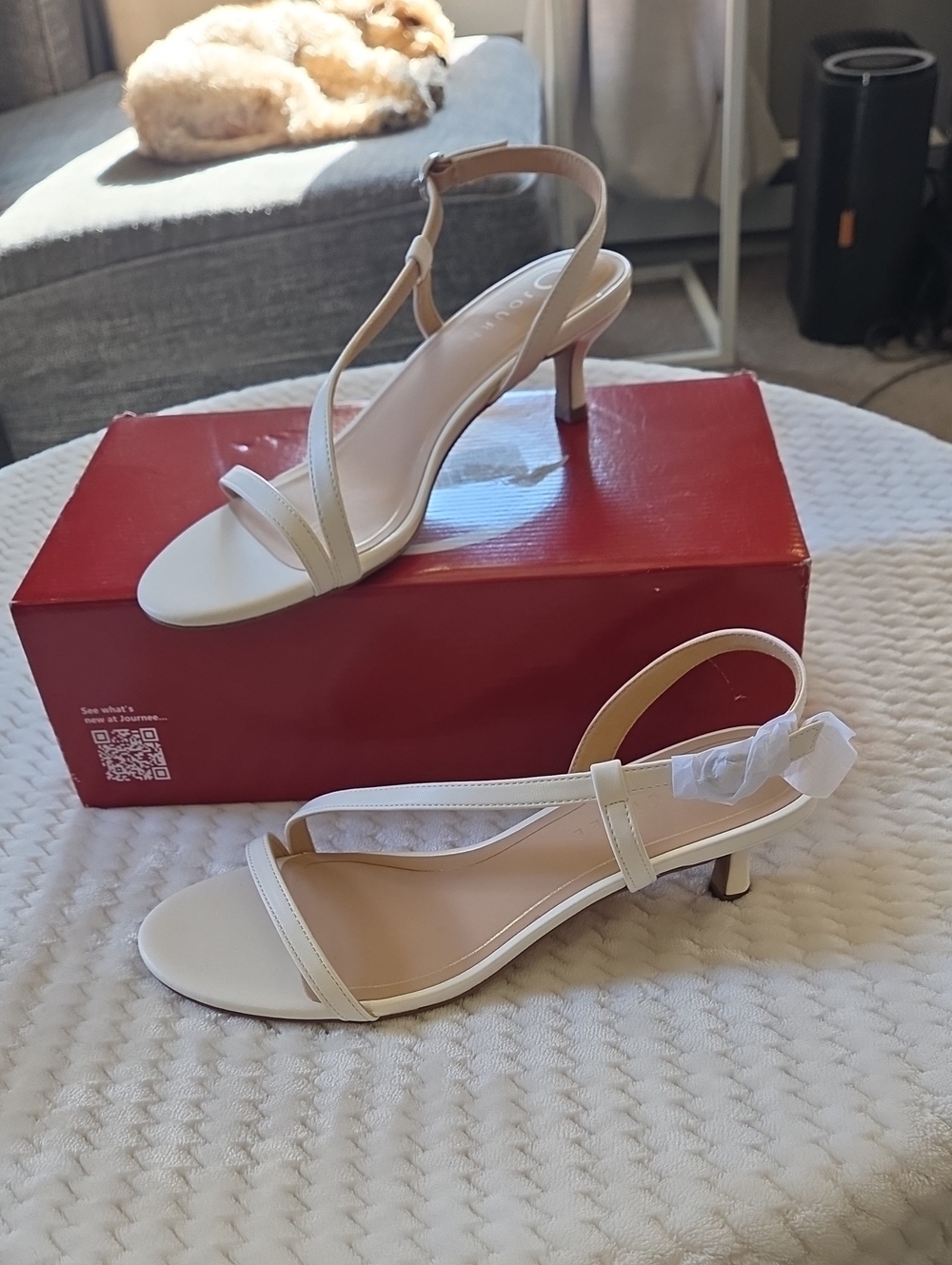 Journee Collection Cream Strappy Slingback Kitten Heels